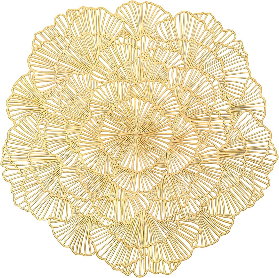 Round Gold Placemats Set of 4 Flower Tablemats Round Vinyl Place Mats Table Setting Kitchen Table Mats for Dining Table Holiday Wedding Decorative Round Gold Placemats Set of 4 Flower Tablemats Round Vinyl Place Mats Table Setting Kitchen Table Mats for Dining Table Holiday Wedding Decorative