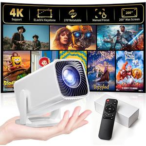 Mini Projector, Portable Projector 4K & Full HD 1080P Support, 270° Rotation Outdoor Projector, Movie Projector Compatible with Smartphone, TV Stick, Laptop, PS4, HDMI, USB