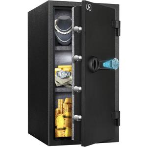 TIGERKING Biometric Fingerprint Fireproof Safe for Home Office, 3.47 Cu Ft Solid Steel Security Safe with Removable Shelf, Stores 29 Fingerprints, 30 Min Fire Protection, Anti-Theft Digital Safe
