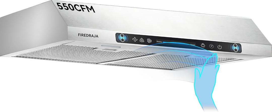 30 Inch Under Cabinet Range Hood |550 CFM Kitchen Vent Hood with Touch & Gesture Control | 3-Speed Quiet Operation | Stainless Steel with LED Lights, Ducted/Ductless convertible