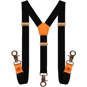 MENDENG Adjustable Suspenders for Men Bronze Metal Clips Braces with Leather (One Size, Snap Hooks/Black)