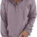 Dokotoo Womens 2025 Hoodies Button Collar Drawstring Hooded Pullover Sweatshirt Casual Long Sleeve Tops Shirts (Large, Purple)