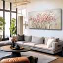 YJYart Home Decor Pink Blossom Hand Painted 30x60 Inch Colorful Wall Art Large Canvas Wall Art for Living Room Bedroom Office Kitchen