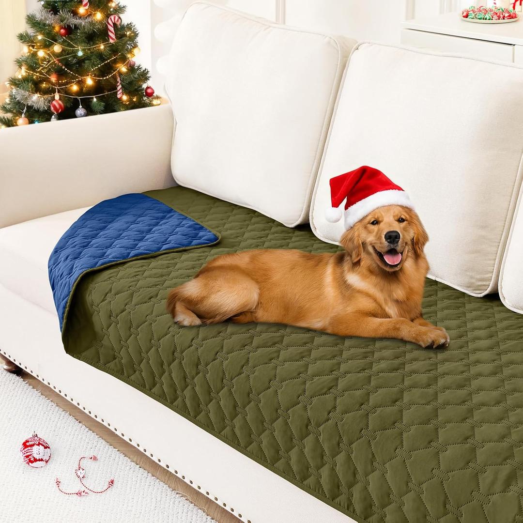 Smiry Waterproof Dog Bed Cover Blanket, Soft Reversible Pet Blanket, Washable Leakproof Cats Dogs Couch Cover for Sofa, Couch, Furniture, Plaid (30x70 Inch, Green/Navy)