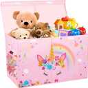 Large Toy Box, Collapsible Sturdy Kids Storage Organizer for Boys Girls, 25"x13"x16" Storage Box with Lids, Toy Chest Bins Basket for Living Room, Playroom, Nursery, Pink