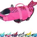 Malier Dog Life Jacket, Ripstop Dog Life Vest with High Buoyancy for Swimming Boating, High Visibility Shark Puupy Lifesaver for Small Dogs (Small) (Rose red-Mermaid)