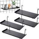 4 Pcs Gridwall Shelf Hooks Rack and Hanging Shelf for Wire Grid Panel Grid Panel Accessories Black Metal Wall Shelves for Home Garage Retail (9.84 x 3.94 Inches)