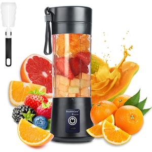 Portable Blender Cup,Electric USB Mini Juicer Blender For Shakes and Smoothies, Juice,380ml, Six Blades Great for Mixing,Black