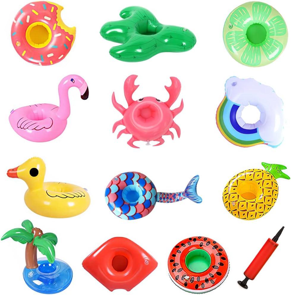 Drink Floaties 13 Pack Pool Drink Floats Inflatable Drink Holder Floating Drink Holder Pool Accessories for Adults with Pump