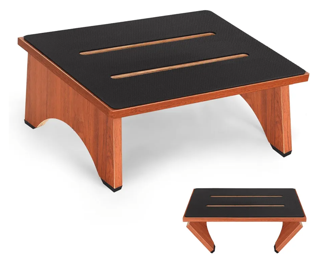 Step Stool Foldable, Wooden Step Stool with Non-Slip Rubber Stepping Platform, Folding Step Stools for Adults Seniors in Bedroom, Kitchen Bathroom, RV, Bed Steps for High Beds, No Assemble (Brown)