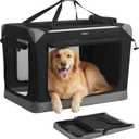 Feandrea Collapsible Dog Crate, Portable Oxford Fabric Pet Travel Crate with 4 Mesh Doors, Handles, Pocket, 36 Inches, for Large Dogs, Ink Black and Dove Gray UPDC029BH01