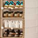 Shoe Storage Box, Foldable Shoe Rack Organizer with Clear Door, No Assembly Sturdy Clear Collapsible Shoe Rack, Shoe Organizer Storage Bin with Lid for Living Room (White, 8 Tiers-16 Pairs)