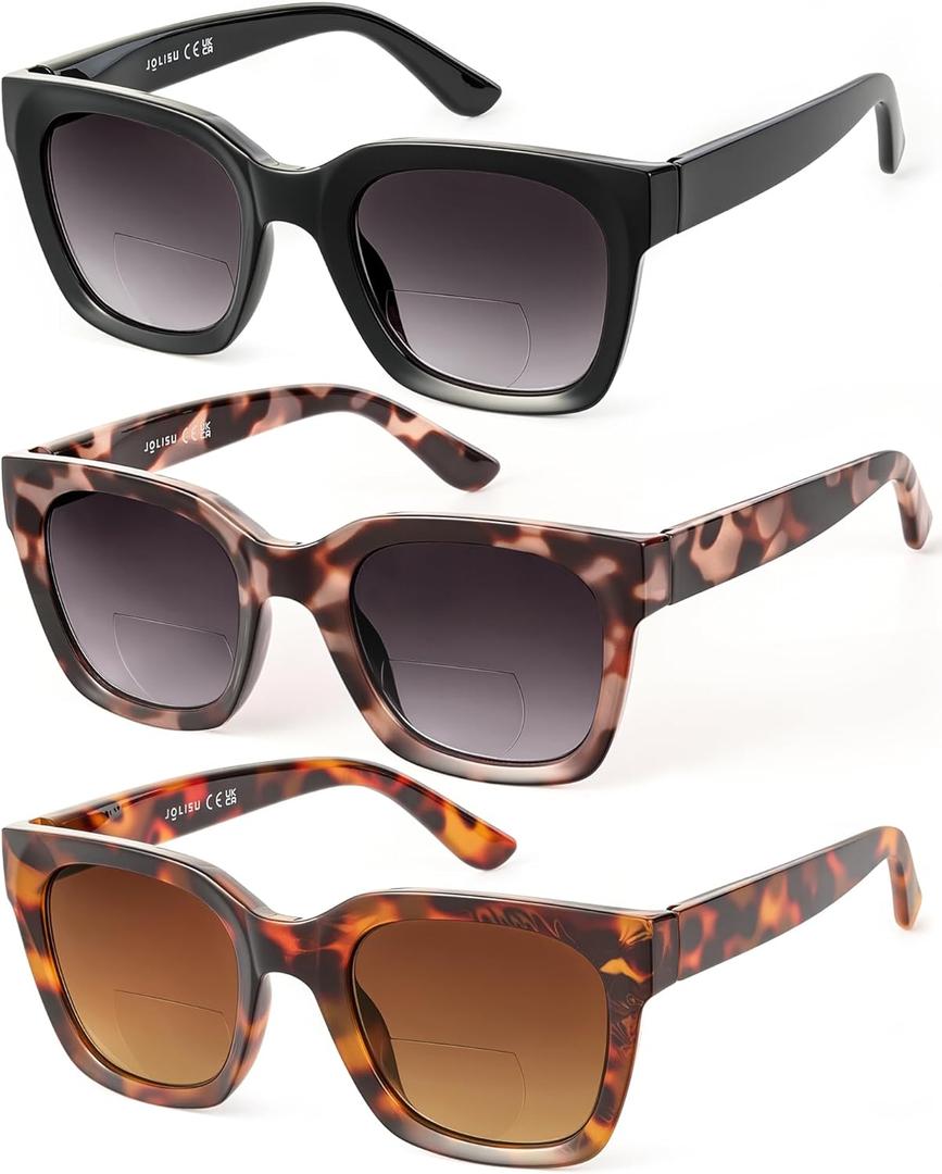 JOLISU Bifocal Sunglasses Reader - 3 Pack Lightweight Oversized Classic Style for Women Reading W/UV 400 Protection