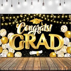 KatchOn, XtraLarge Congrats Grad Banner - 72x44 Inch, Graduation Banner | Congratulations Backdrop | Black and Gold Backdrop | Graduation Decorations 2025