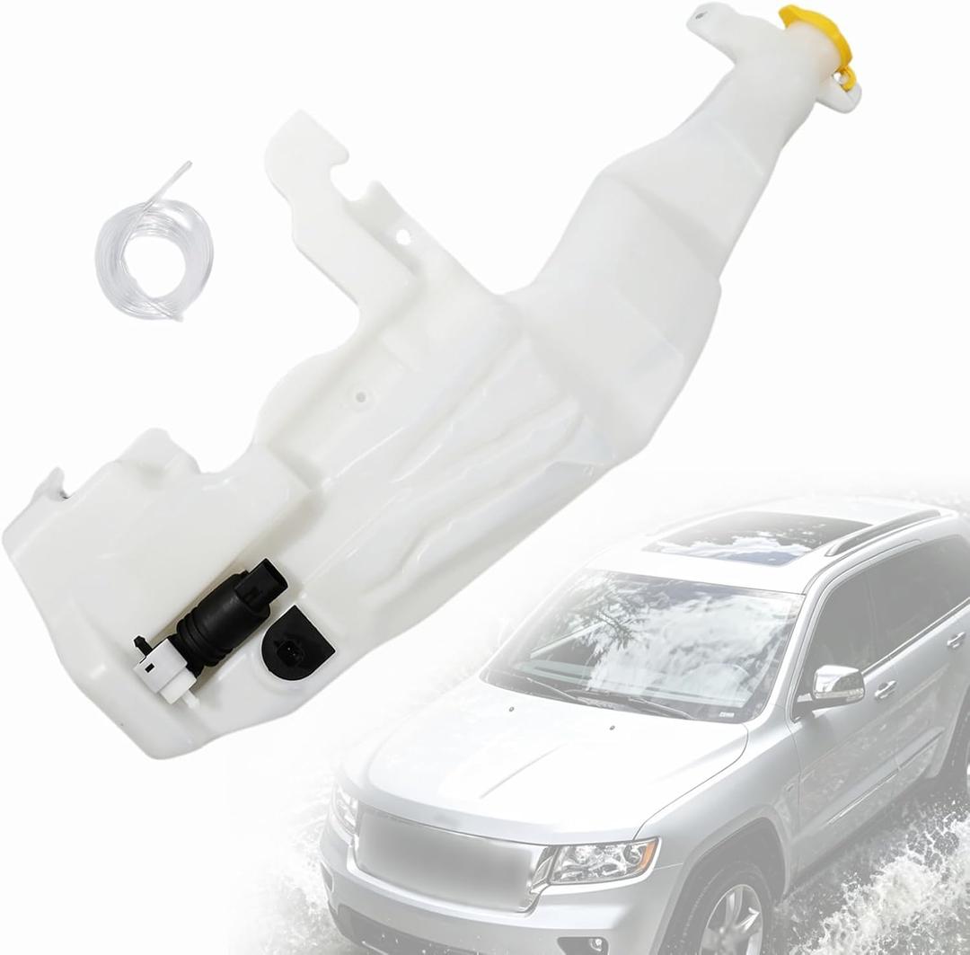 Windshield Fluid Reservoir Tank w/Cap & Washer Pump & Fluid Level Sensor Hole Fit for Dodge Durango 2011-2023 Fit for Jeep Grand Cherokee 2011-2021 Replace 55079365AE 55079365AF 68080155AA