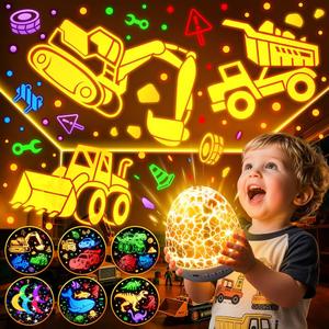 PIKOY Excavator Toys for Boys 3-515 Sounds & 6 Films Kids Construction Toys Truck Night Light [31 Colors & Remote Control] Dinosaur Egg Light for Nursery Toddler Boys Kids Gifts Easter Eggs Gifts