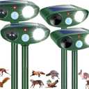 4 Pcs Solar Ultrasonic Animal Repeller Outdoor Cat Repellent Deer Repeller with Strobe Light,Waterproof Animal Deterrent Devices for Rabbit Raccoon Squirrel Dog Coyote Skunk Repellent for Yard Garden