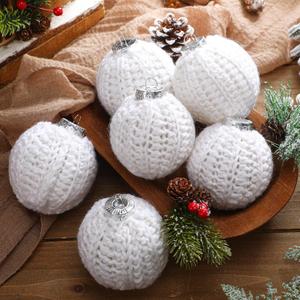 6 Pcs 2.75 Inch Crochet Christmas Ornaments Balls Christmas Knitted Ornaments Neutral Hanging Decoration Handmade Crochet Decoration for Xmas Tree Rustic Neutral Xmas Decor(White)