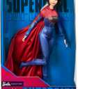 8 x Barbie Supergirl Collectible Fashion Doll from The Flash Movie Wearing Red & Blue Suit with Cape, Display Stand Included