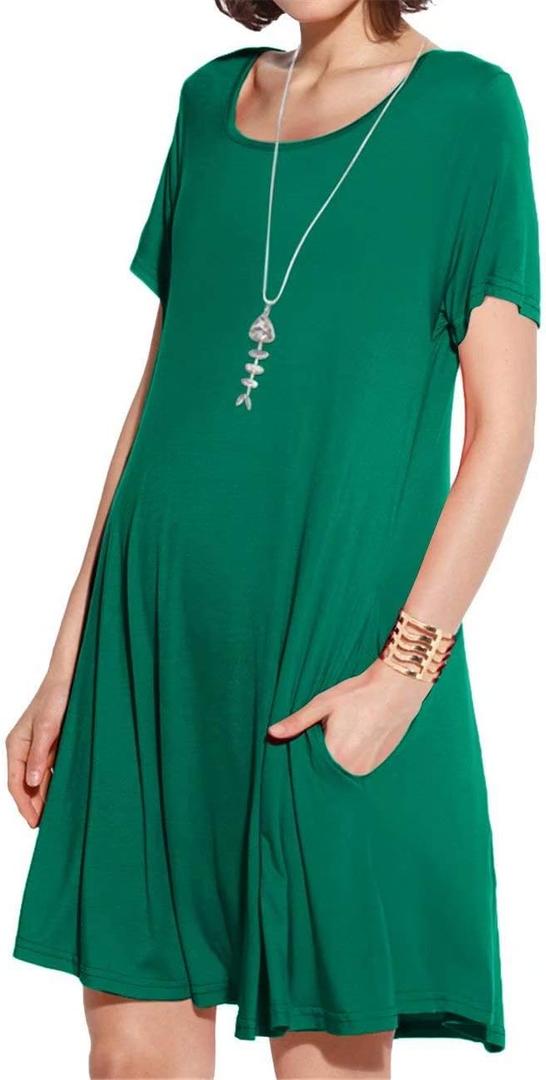 JollieLovin Plus Size Summer T-Shirt Casual Dresses for Curvy Women Flowy Swing (3X-Large, Deep Green)