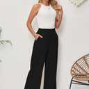 Women's Linen Pants Relaxed Fit High Waisted Boho Chic Ankle Pants Summer Beach Vacation Wide Leg Trousers (Black, XL)