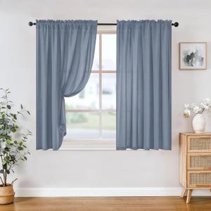 HOMEIDEAS Non-See-Through Stone Blue Privacy Sheer Curtains, 52 X 45 Inches Long 2 Panels Sheer Curtains Light Filtering Window Drapes for Bedroom Living Room