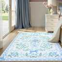 Collive 4x6 Rugs for Bedroom Girls, Boho Blue Floral Washable Area Rug Non Slip, Soft Indoor Decor Elegant Carpet for Kids Room Nursery Living Room Dining Room (Blue 4' x 6')
