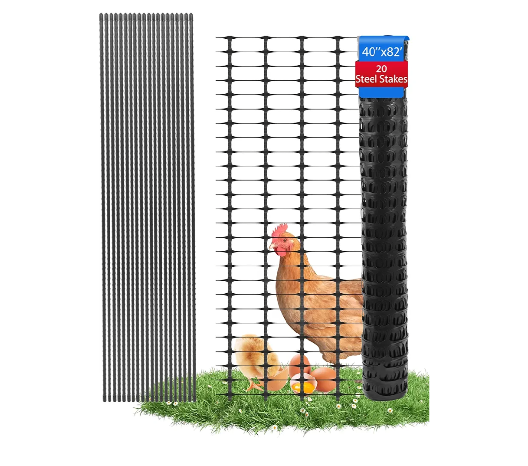 Garden Fence Animal Barrier, Snow Fence Temporary Fence Kit 40 in X 82 Ft, Plastic Safety Fence with 20 45-Inch Steel Stakes and 100 Zipper, Garden Fencing Temporary Fencing for Backyard