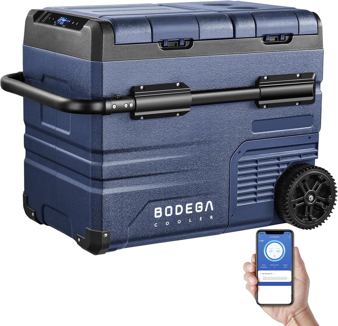 BODEGA BODEGACOOLER 12V Portable Refrigerator,48 Quart(45L) Car Fridge,RV Car Refrigerator,Portable Fridge Freezer, -4-68 Cooler APP Control 12/24V DC and 100-240V AC for Car,Travel(2 Doors) (Blue)