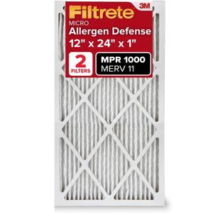 Filtrete 12x24x1 AC Furnace Air Filter, MERV 11, MPR 1000, Micro Allergen Defense, 3-Month Pleated 1-Inch Electrostatic Air Cleaning Filter, 1 Pack (Actual Size 11.719x23.72x0.85 in)
