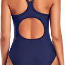 Tempt Me Athletic One Piece Swimsuits for Women Training Sport Tummy Control Bathing Suits (Blue, S)