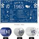 Navy Blue Silver 60th Birthday Decorations for Men or Women Large 60th Birthday Banner and Balloons, Back in 1965 Birthday Backdrop, 60 Year Old Birthday Anniversary Party Decor Supplies