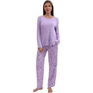 Women's Soft Pajama Set Long Sleeve Tops and Full Length Pajama Set Sleepwear with Dream Print Two Piece Pjs, L