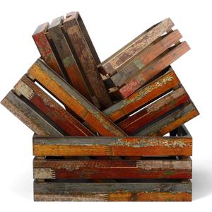Barydat Set of 5 Wood Crates for Display Decorative Nesting Wooden Crate Storage with Handles Vintage Farmhouse Style Decorative Boxes Multipurpose Fruits Vegetables Boxes(Colored Drawing, Random)