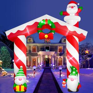 Danxilu 10 FT Giant Christmas Inflation Archway Outdoor Decoration, Blow Up Yard Decorations with Gnomes & Santa Claus Built-in LEDs Xmas Inflatable Arch for Outside Garden Lawn Holiday Party Decor