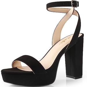 Ankis Platform Heels for Women 4 Inches Chunky Heels Sandals for Women Comfy Open Toe Block Heeled Sandals Nude White Silver Gold Black Ankle Strappy Heels, Black, 11