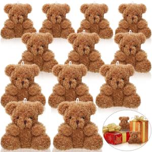 Sotiff 12 Pcs Mini Plush Bear Bulk 4 Inch Stuffed Bears Soft Tiny Animal Doll DIY Keychains Gifts for Volunteer Graduation Baby Shower Party Favors(Brown)