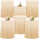 Babenest 32"x 43" Round Cocktail Table Skirt, 6 Pack Spandex Stretch Round Tablecloths Natural Wavy Drapes, Fitted High Top Bar Cocktail Table Covers for Wedding Party Birthday Banquet (Champagne)