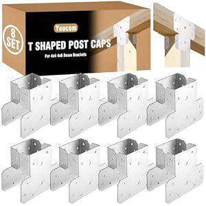 Yaocom 4 Sets T Shaped Post Bracket for 4x4 4x6 Post to Beam Connectors Heavy Duty Carbon Steel Pergola Brackets Adjustable Cap Tie Support for DIY Gazebo, Deck, and Fence Framing (Silver)