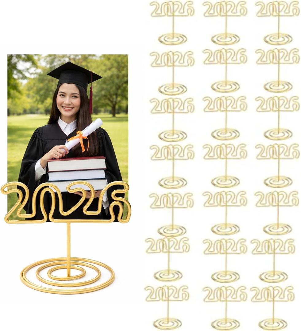 Leinuosen 30 Pcs 2026 Graduation Gold Photo Holders - 2 Inch Mini Wire Table Number Stands, Class of 2026 Picture Clips for Centerpieces, Place Cards & Grad Party Supplies