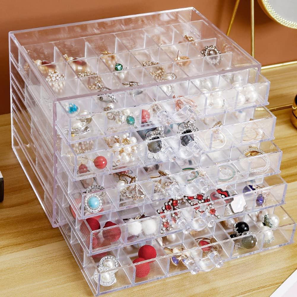 Earring Storage Box Acrylic Jewelry Storage Holder Ring Clear Plastic Transparent Jewelry Display Stand with 5 Drawers 120 Small Compartment Tray for Women Girls