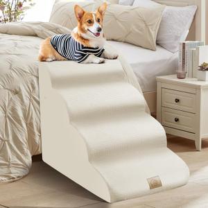 Mestuel Dog Stairs for Small Dogs Cats, Small Pet Stairs Steps, Foam 6-Tier Pet Stairs Steps for Couch Sofa, Dog Ramp Ladder Indoor with Nonslip Bottom &Washable Cover, Beige