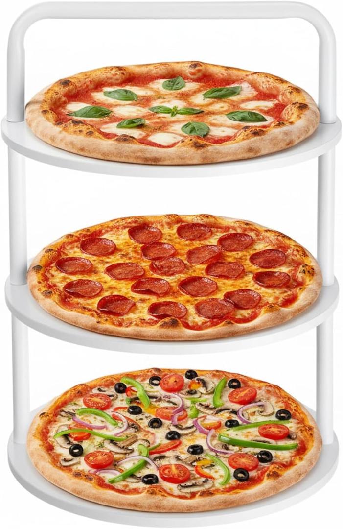 Lallisa Large Pizza Stands for Party, Wooden Pizza Stands 3 Tier Serving Tray 12.2'' White Cupcake Stand for 57 Cupcakes, Food Serving Tray with Detachable Frame for Birthdays, Weddings, Baby Showers