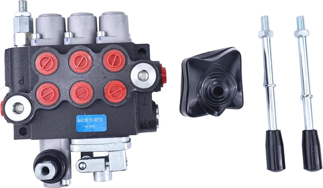 3 Spool Hydraulic Directional Control Valve With Joystick 11gpm 40L 3x Double Acting Q40/3 JOY KPL, 7 inches x 8.6 inches x 3.9 inches