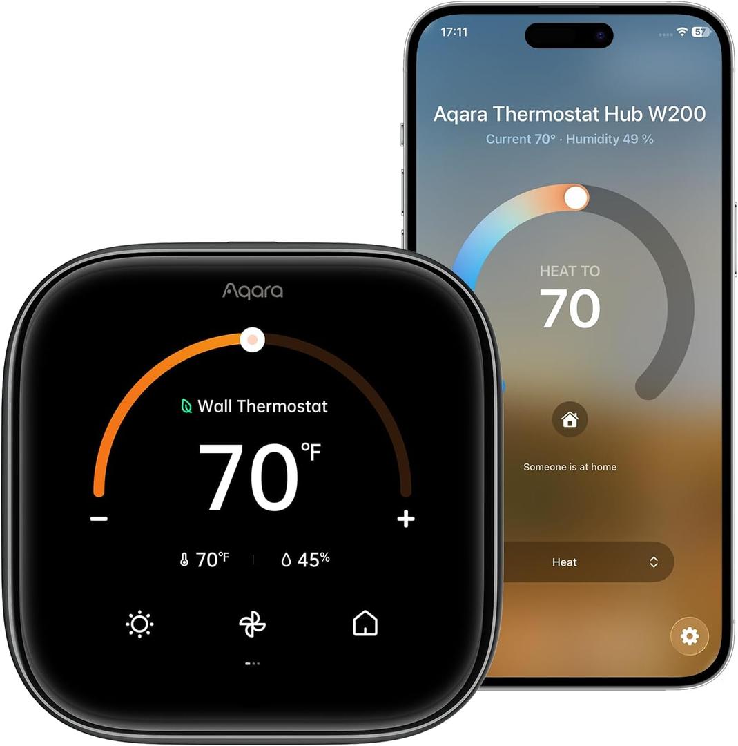 Aqara Smart Thermostat W200 with Apple Adaptive Temperature & Clean Energy Guidance, 4" Touchscreen, Matter Controller, Built-in Radar Sensor, Works with Apple Home, Siri, Google Assistant, Alexa