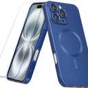 Magnetic for iPhone 16 Pro Case, with Screen Protector, Soft Silicone Slim Fit Full Acoverage Protective Phone Case Cover for iPhone 16 Pro, Compatible with MagSafe, Dark Blue