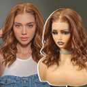 Auburn Brown Synthetic Lace Front Wig,13×6 Glueless Shoulder Length Curly Bob Wigs for Women Daily Use 16IN（27/30）
