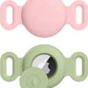 Airtag Dog Collar Holder for Apple Airtag Dog Tracker, 2 Pack GPS Tracking Accessories Anti-Lost Silicone Air Tag Holder Case for Pet Cat Dog Collars (Pink+Matcha, Small)