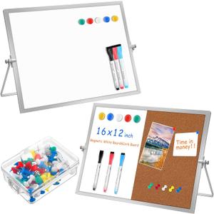 Bulletin Board White Board Combo Large Corkboard Whiteboard Combo 16'' x 12'' Dry Erase Magnetic Desktop Corkboard Whiteboard for Home College Office Gifts