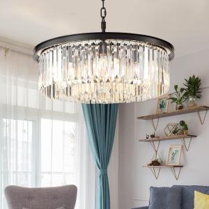 Black Crystal Chandelier Modern Luxury Chandelier Ceiling Lights Fixture for Dining Living Room Bedroom 9-Lights 3-Tier Raindrop Chandeliers Lighting (Black, Dia 24 Inch)
